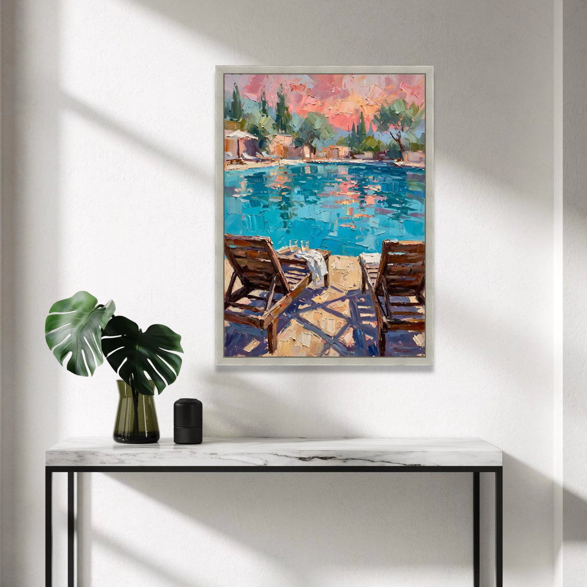 David Hockney Style Poolside Canvas Wall Art, Vibrant Coastal Scene, Modern Impressionist Home Decor, Leisure Landscape Canvas Print Art