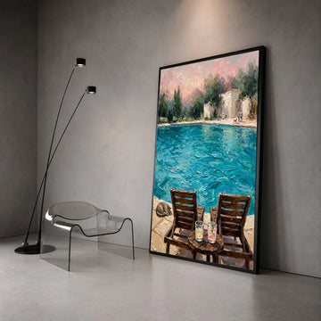 David Hockney Poolside View Canvas, Modern Impressionist Wall Art, Colorful Seaside Landscape Painting, Relaxing Home Decor Canvas Print Art
