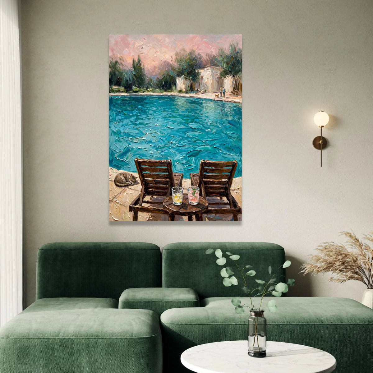 David Hockney Poolside View Canvas, Modern Impressionist Wall Art, Colorful Seaside Landscape Painting, Relaxing Home Decor Canvas Print Art