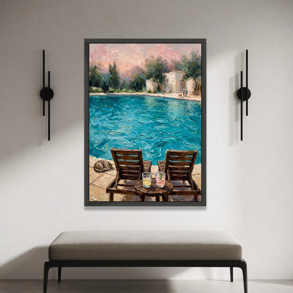 David Hockney Poolside View Canvas, Modern Impressionist Wall Art, Colorful Seaside Landscape Painting, Relaxing Home Decor Canvas Print Art