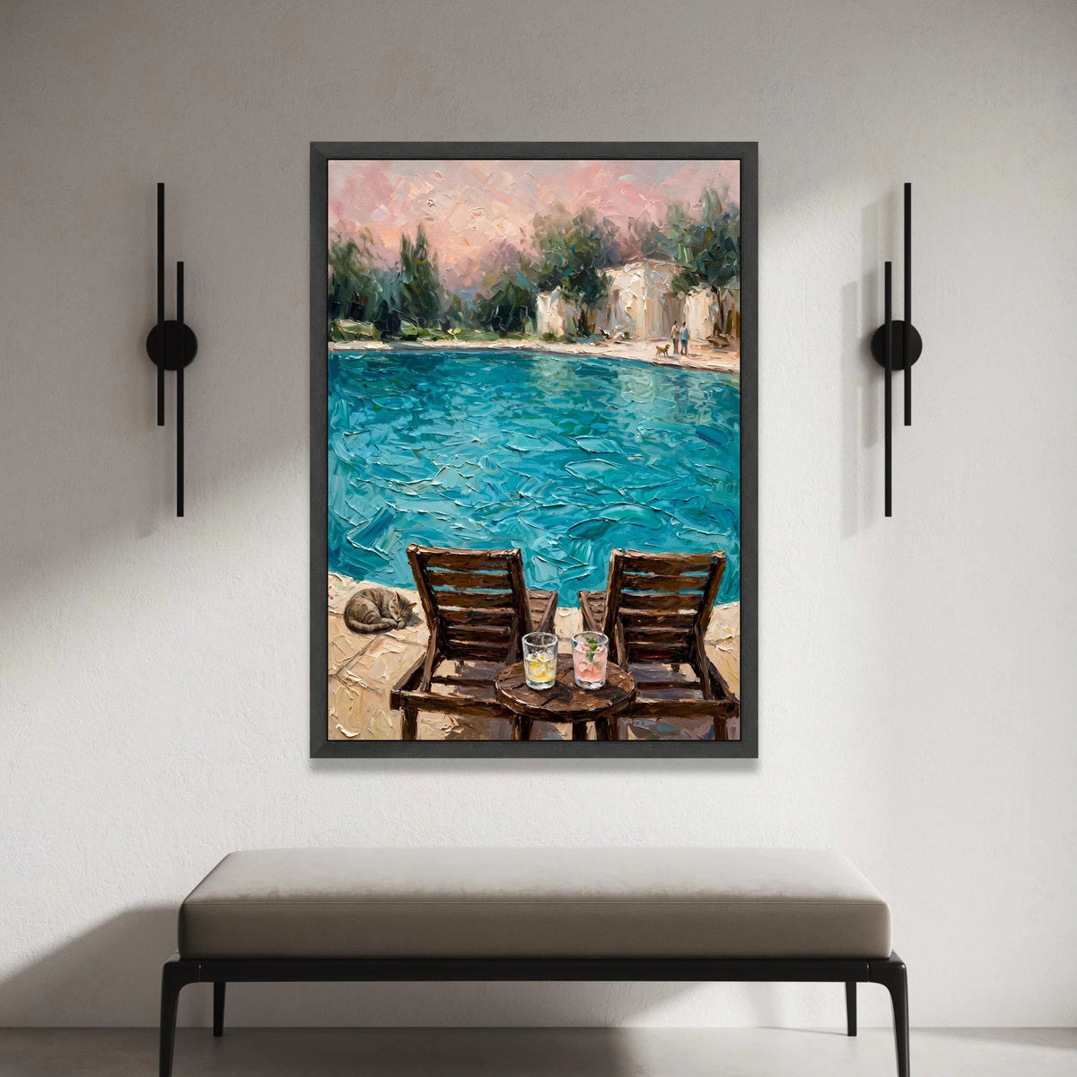 David Hockney Poolside View Canvas, Modern Impressionist Wall Art, Colorful Seaside Landscape Painting, Relaxing Home Decor Canvas Print Art