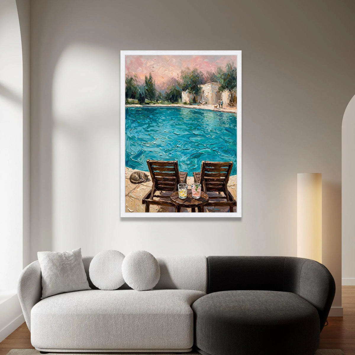 David Hockney Poolside View Canvas, Modern Impressionist Wall Art, Colorful Seaside Landscape Painting, Relaxing Home Decor Canvas Print Art