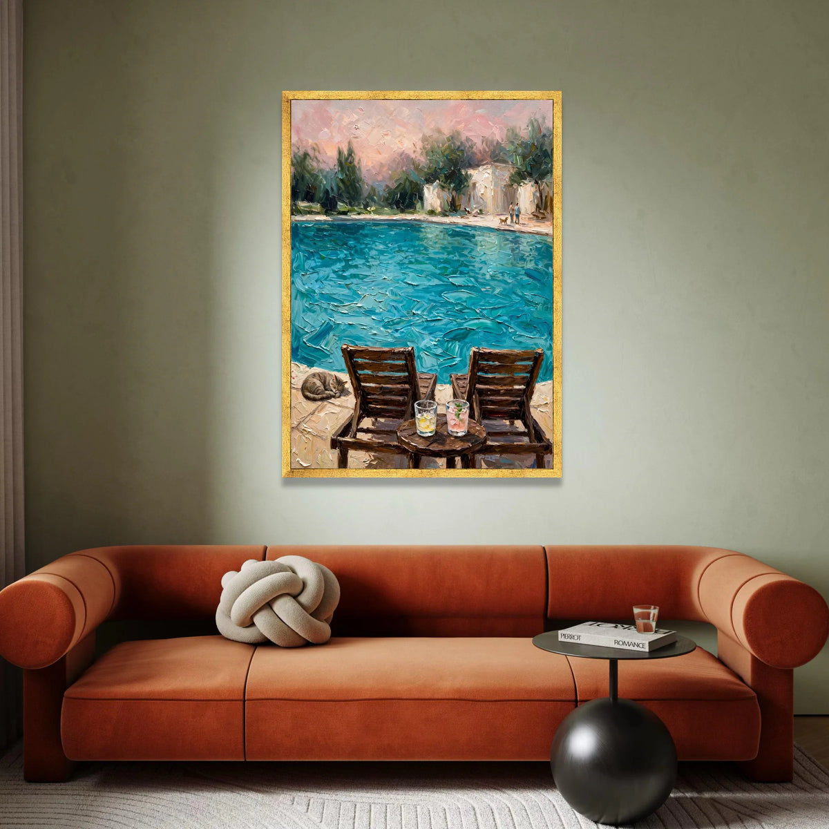 David Hockney Poolside View Canvas, Modern Impressionist Wall Art, Colorful Seaside Landscape Painting, Relaxing Home Decor Canvas Print Art