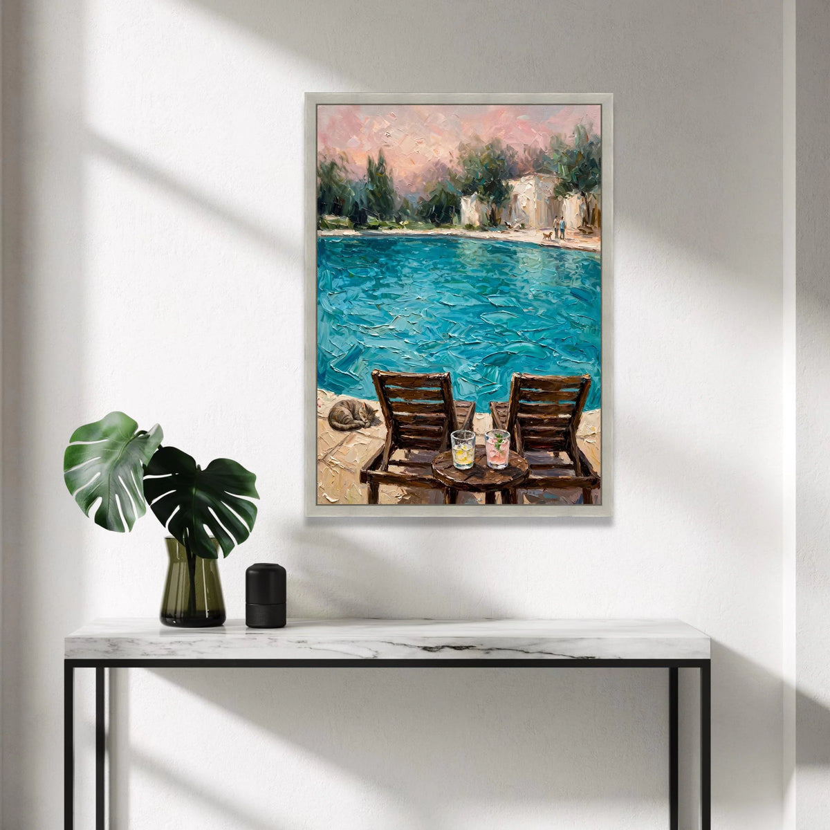 David Hockney Poolside View Canvas, Modern Impressionist Wall Art, Colorful Seaside Landscape Painting, Relaxing Home Decor Canvas Print Art