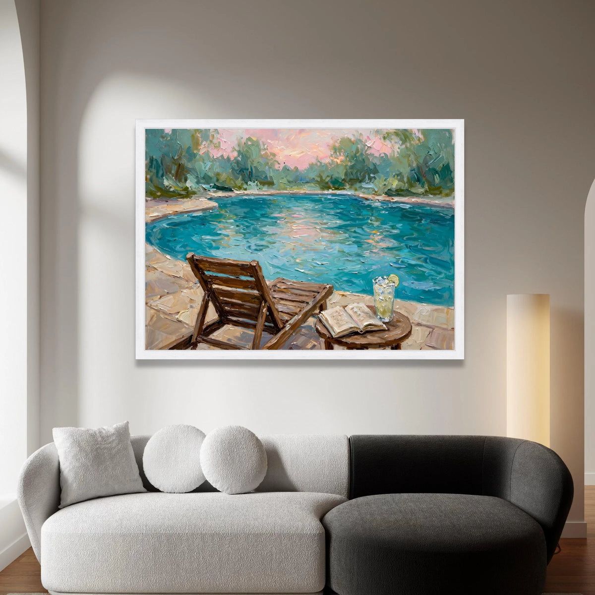 David Hockney Style Poolside Canvas, Relaxing Summer Scene Wall Art, Colorful Modern Landscape Painting, Leisure Outdoor Canvas Print Art