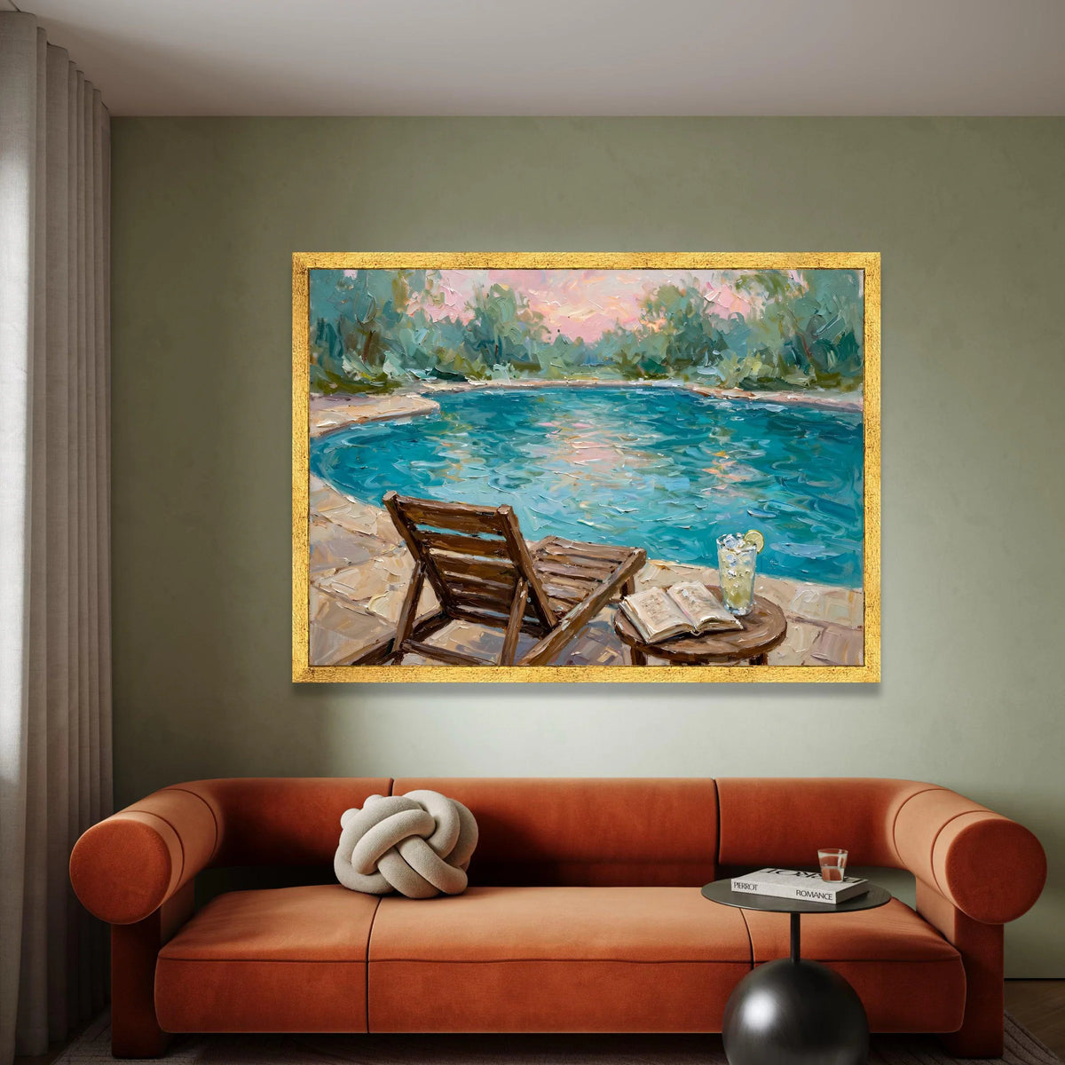 David Hockney Style Poolside Canvas, Relaxing Summer Scene Wall Art, Colorful Modern Landscape Painting, Leisure Outdoor Canvas Print Art