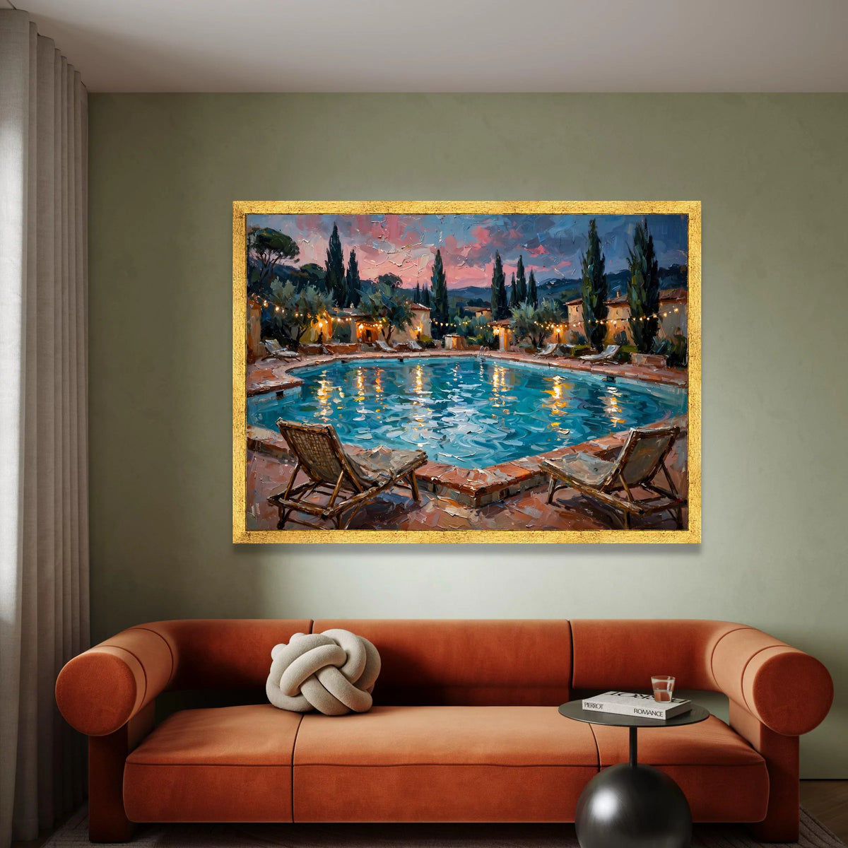 David Hockney Style Evening Poolside Canvas Wall Art, Coastal Landscape Painting, Vibrant Reflections, Modern Home Decor, Canvas Print Art