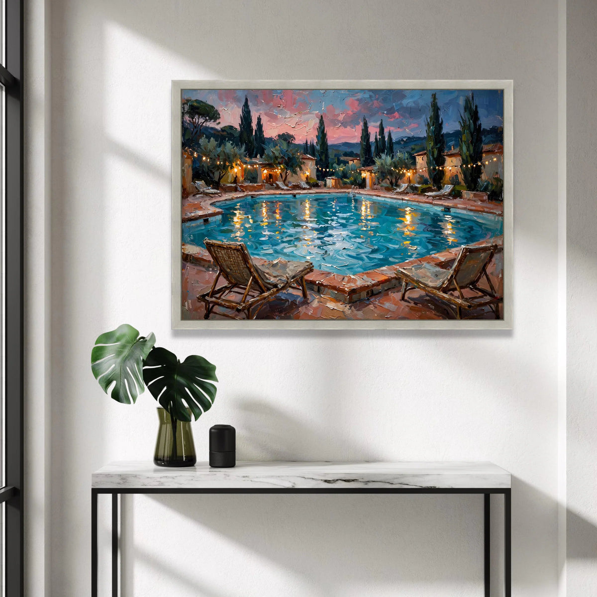 David Hockney Style Evening Poolside Canvas Wall Art, Coastal Landscape Painting, Vibrant Reflections, Modern Home Decor, Canvas Print Art