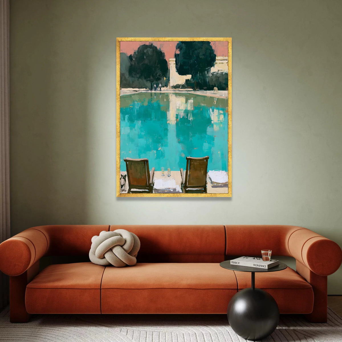 David Hockney Style Poolside View Canvas, Modern Abstract Landscape, Blue and Green Wall Art, Midcentury Home Decor, Canvas Print Art