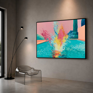 David Hockney Style Colorful Pool Splash Canvas, Modern Abstract Wall Art, Vibrant Summer Scene, Contemporary Home Canvas Print Art