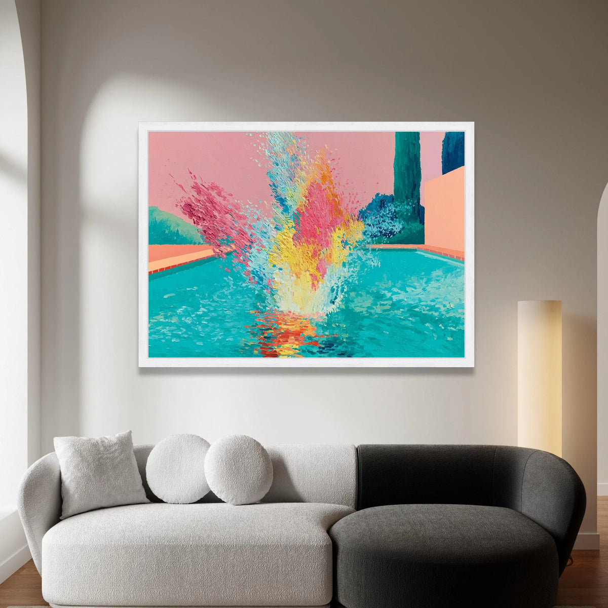 David Hockney Style Colorful Pool Splash Canvas, Modern Abstract Wall Art, Vibrant Summer Scene, Contemporary Home Canvas Print Art