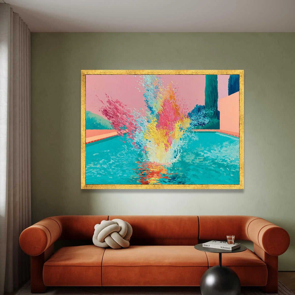 David Hockney Style Colorful Pool Splash Canvas, Modern Abstract Wall Art, Vibrant Summer Scene, Contemporary Home Canvas Print Art