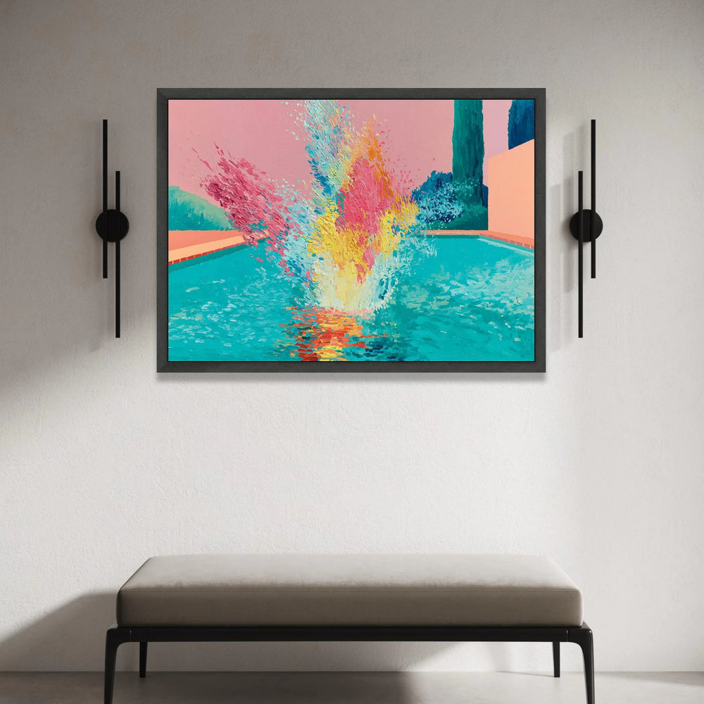 David Hockney Style Colorful Pool Splash Canvas, Modern Abstract Wall Art, Vibrant Summer Scene, Contemporary Home Canvas Print Art
