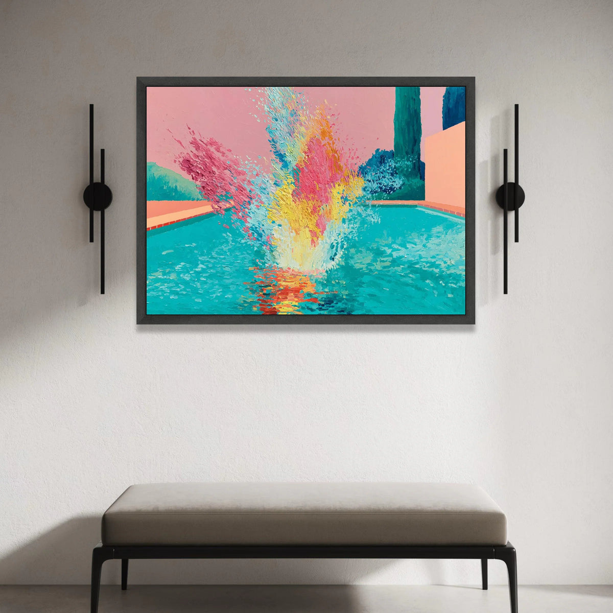David Hockney Style Colorful Pool Splash Canvas, Modern Abstract Wall Art, Vibrant Summer Scene, Contemporary Home Canvas Print Art