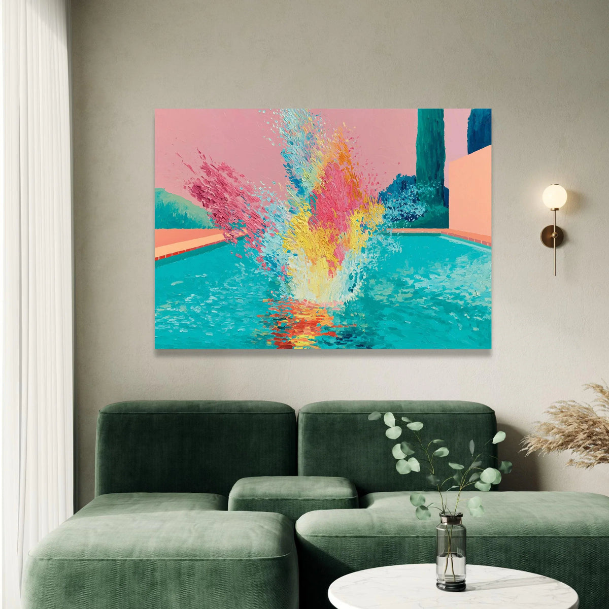 David Hockney Style Colorful Pool Splash Canvas, Modern Abstract Wall Art, Vibrant Summer Scene, Contemporary Home Canvas Print Art