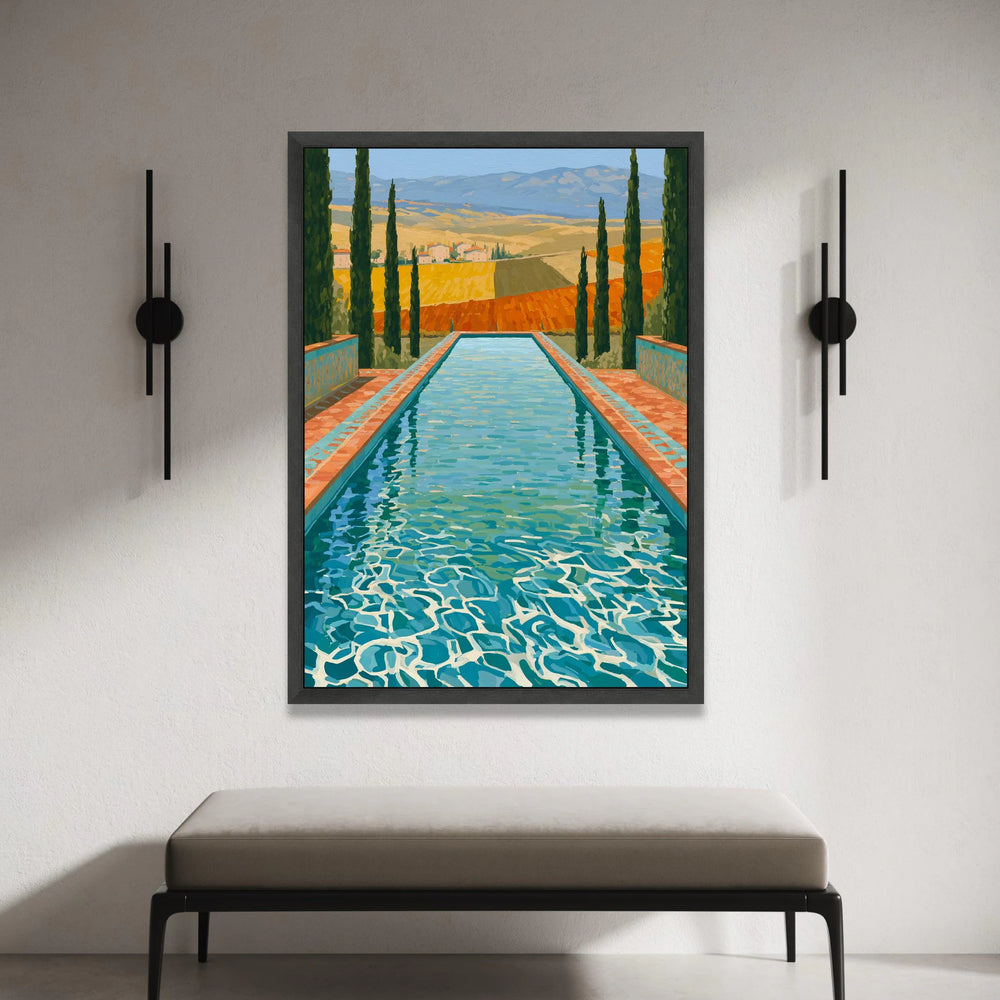 David Hockney Pool View Canvas, Modern Landscape Wall Art, Vibrant Nature Scene, Mediterranean Style Canvas Decor Canvas Print Art