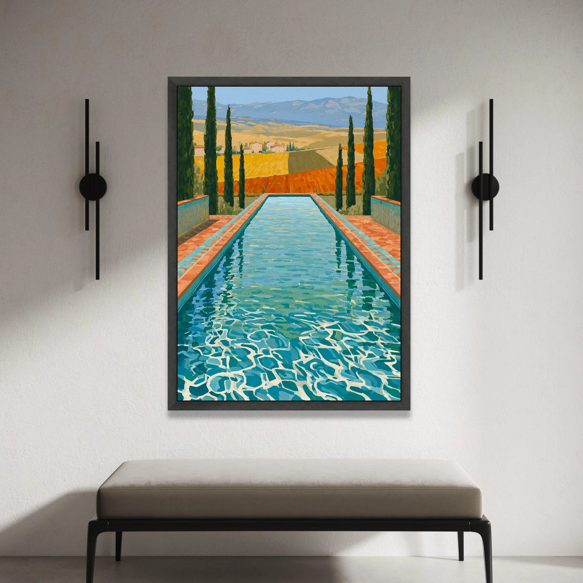 David Hockney Pool View Canvas, Modern Landscape Wall Art, Vibrant Nature Scene, Mediterranean Style Canvas Decor Canvas Print Art