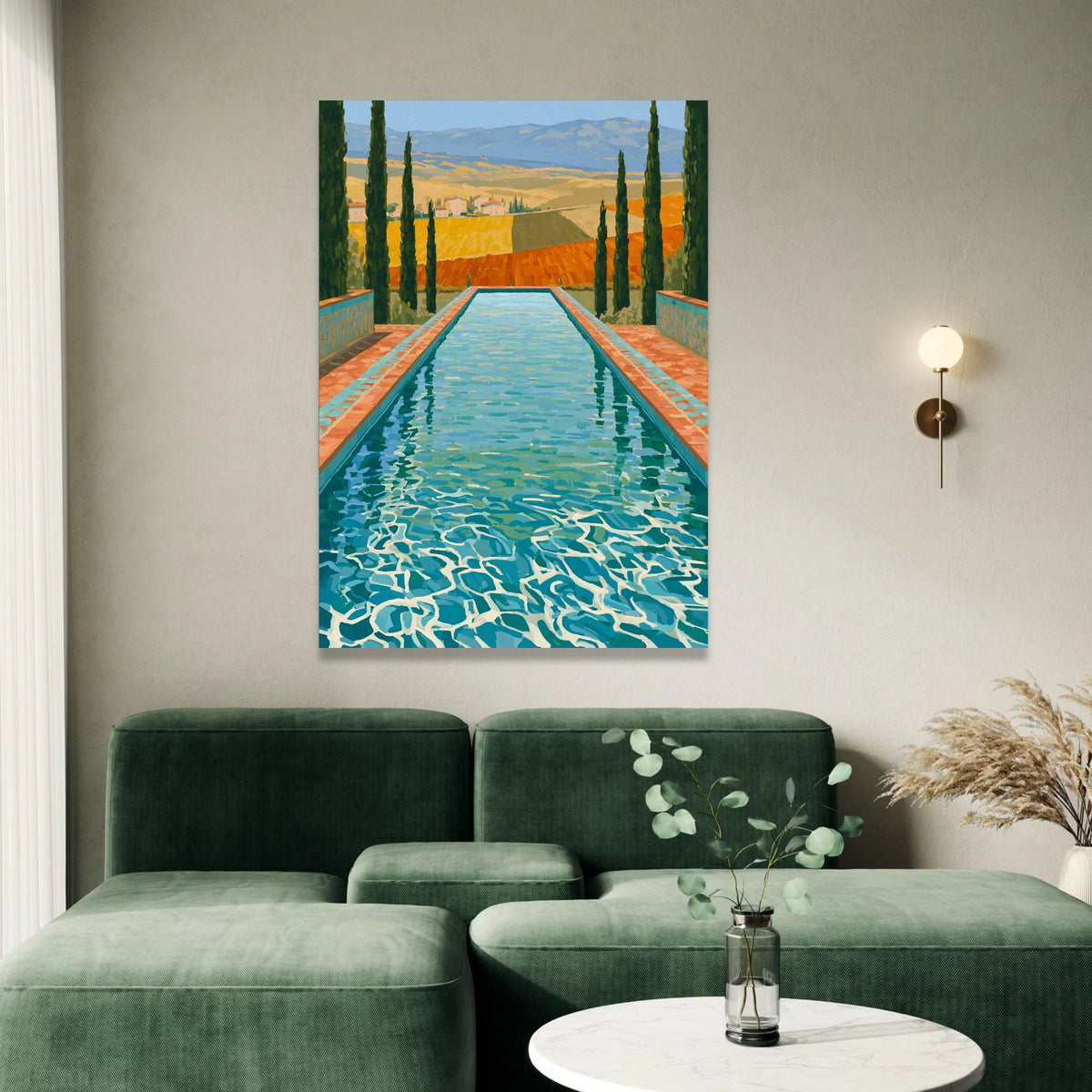 David Hockney Pool View Canvas, Modern Landscape Wall Art, Vibrant Nature Scene, Mediterranean Style Canvas Decor Canvas Print Art