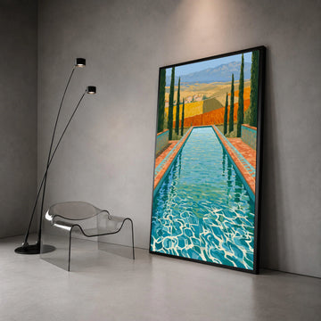 David Hockney Pool View Canvas, Modern Landscape Wall Art, Vibrant Nature Scene, Mediterranean Style Canvas Decor Canvas Print Art