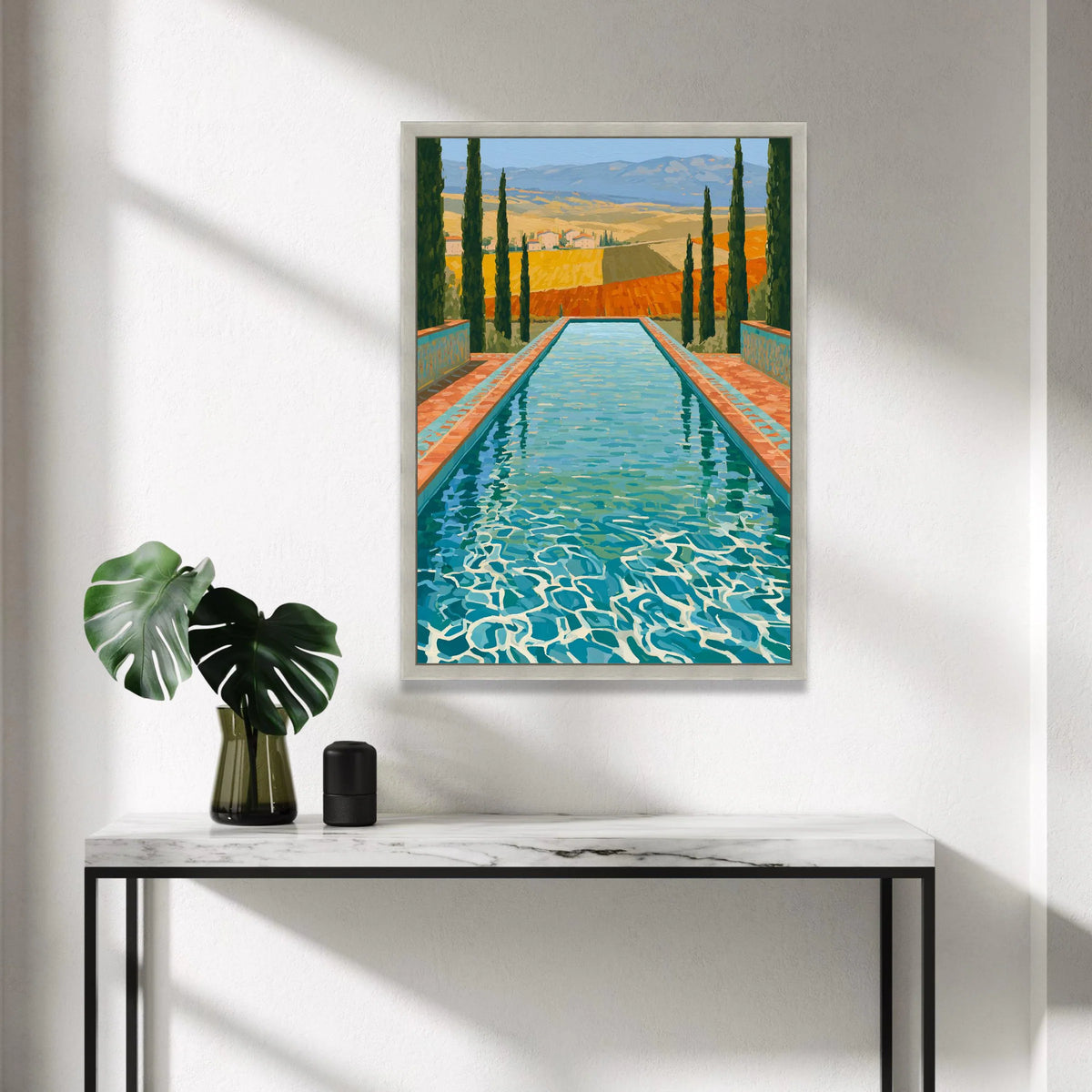 David Hockney Pool View Canvas, Modern Landscape Wall Art, Vibrant Nature Scene, Mediterranean Style Canvas Decor Canvas Print Art