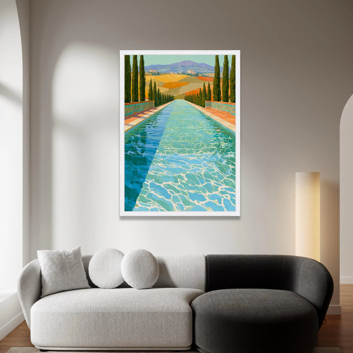 David Hockney Style Pool Reflection Canvas, Modern Landscape Wall Art, Vibrant Water Scene, Colorful Contemporary Home Canvas Print Art