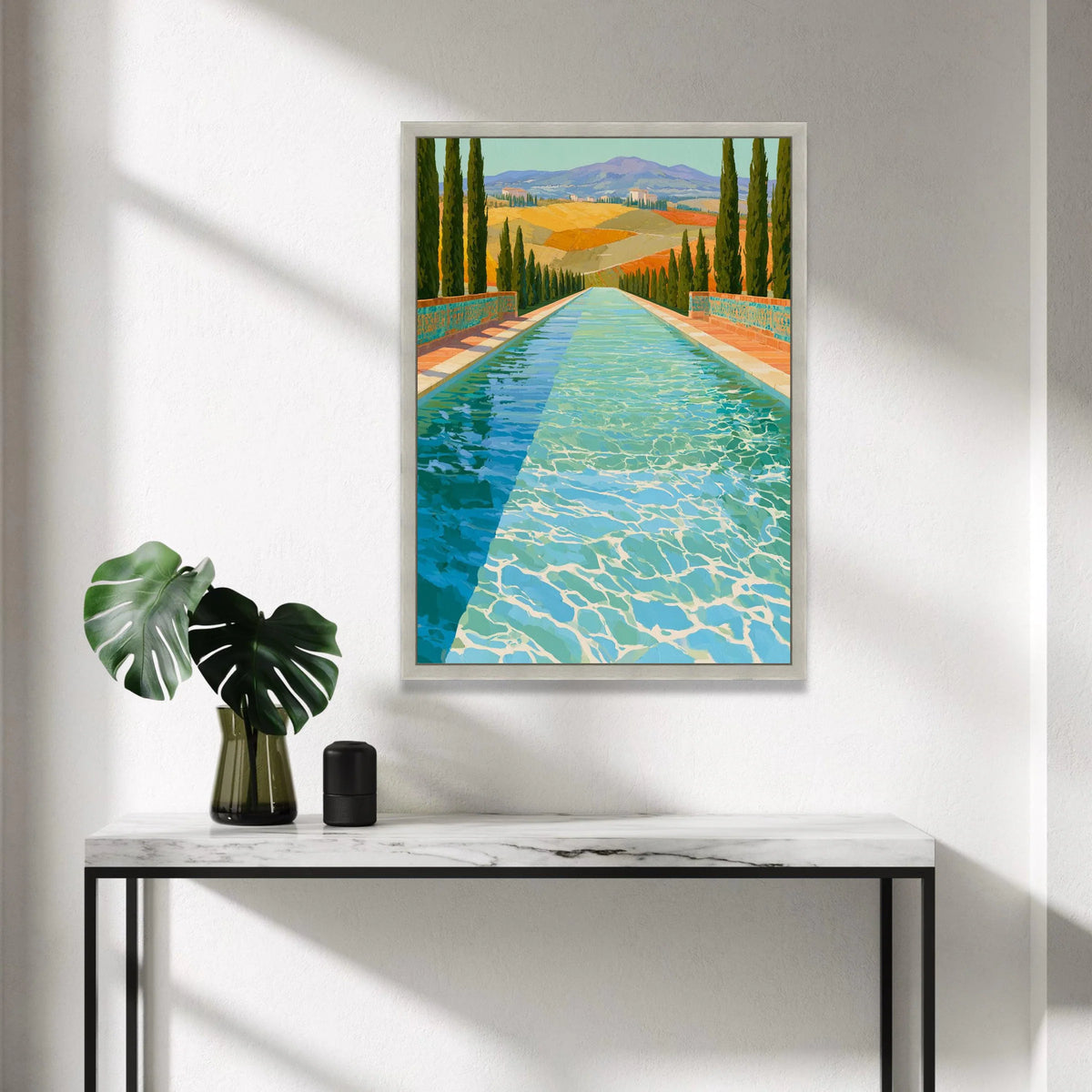 David Hockney Style Pool Reflection Canvas, Modern Landscape Wall Art, Vibrant Water Scene, Colorful Contemporary Home Canvas Print Art