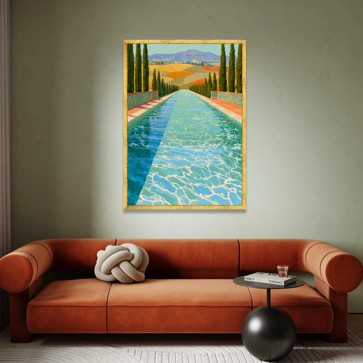 David Hockney Style Pool Reflection Canvas, Modern Landscape Wall Art, Vibrant Water Scene, Colorful Contemporary Home Canvas Print Art