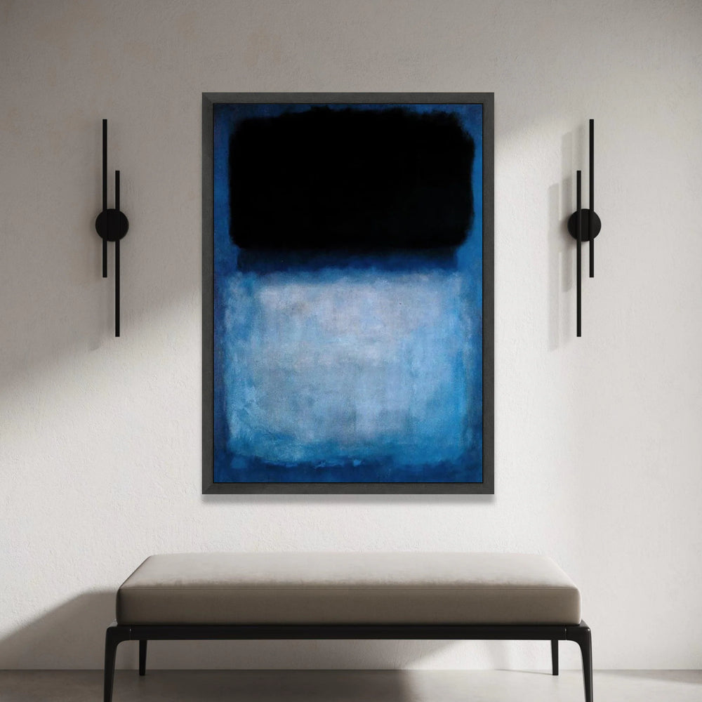 Mark Rothko Style Abstract Canvas Wall Art, Blue and Black Modern Minimalist Painting, Color Field Canvas for Living Room Canvas Print Art
