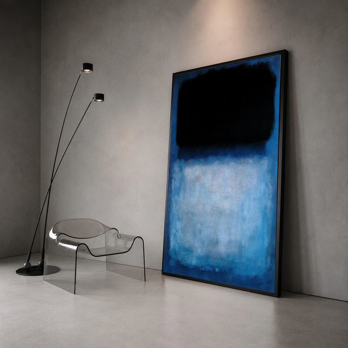 Mark Rothko Style Abstract Canvas Wall Art, Blue and Black Modern Minimalist Painting, Color Field Canvas for Living Room Canvas Print Art