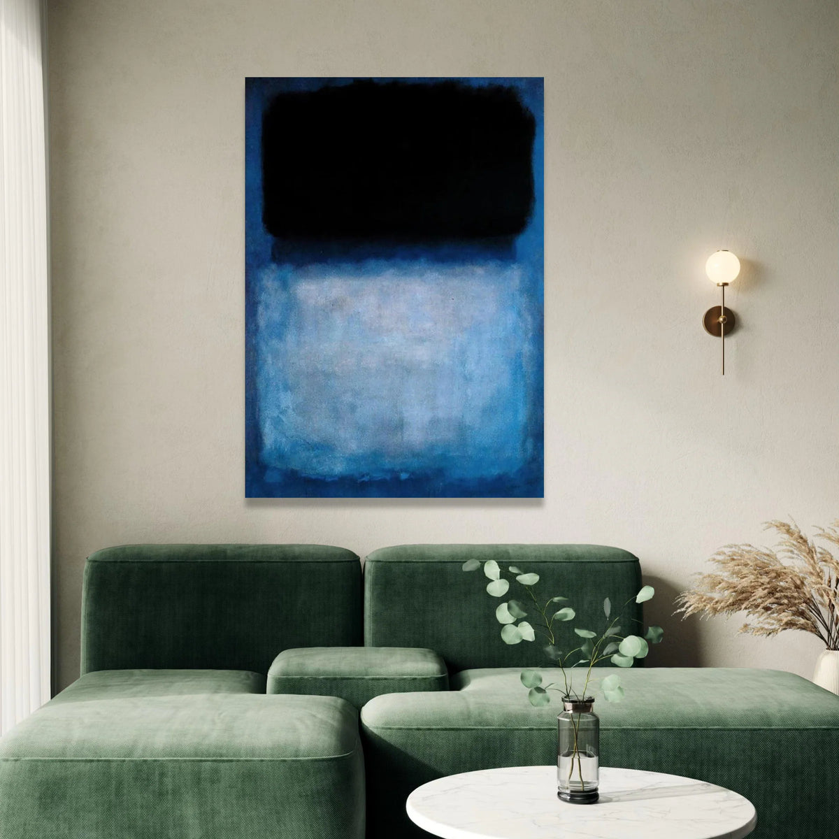 Mark Rothko Style Abstract Canvas Wall Art, Blue and Black Modern Minimalist Painting, Color Field Canvas for Living Room Canvas Print Art