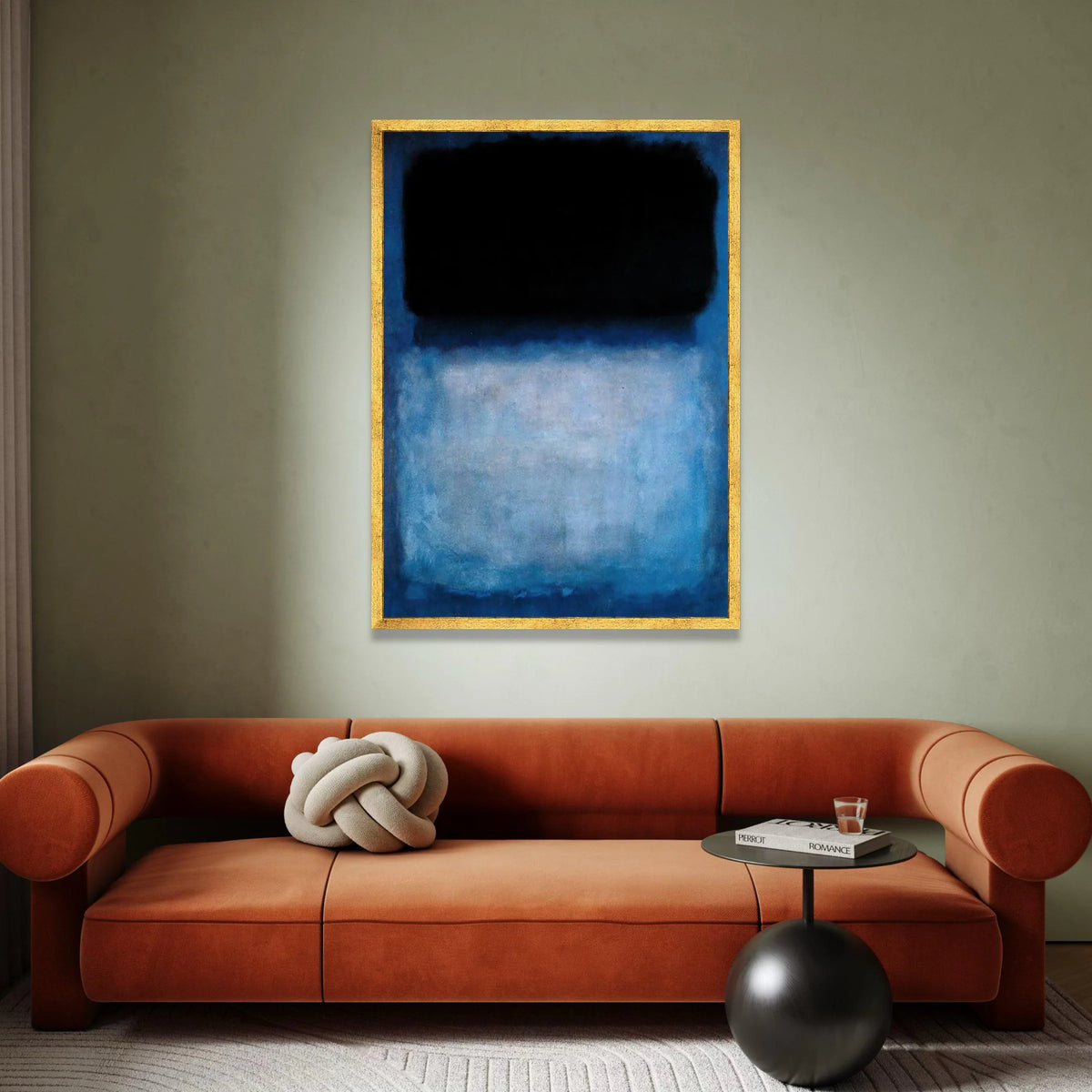 Mark Rothko Style Abstract Canvas Wall Art, Blue and Black Modern Minimalist Painting, Color Field Canvas for Living Room Canvas Print Art