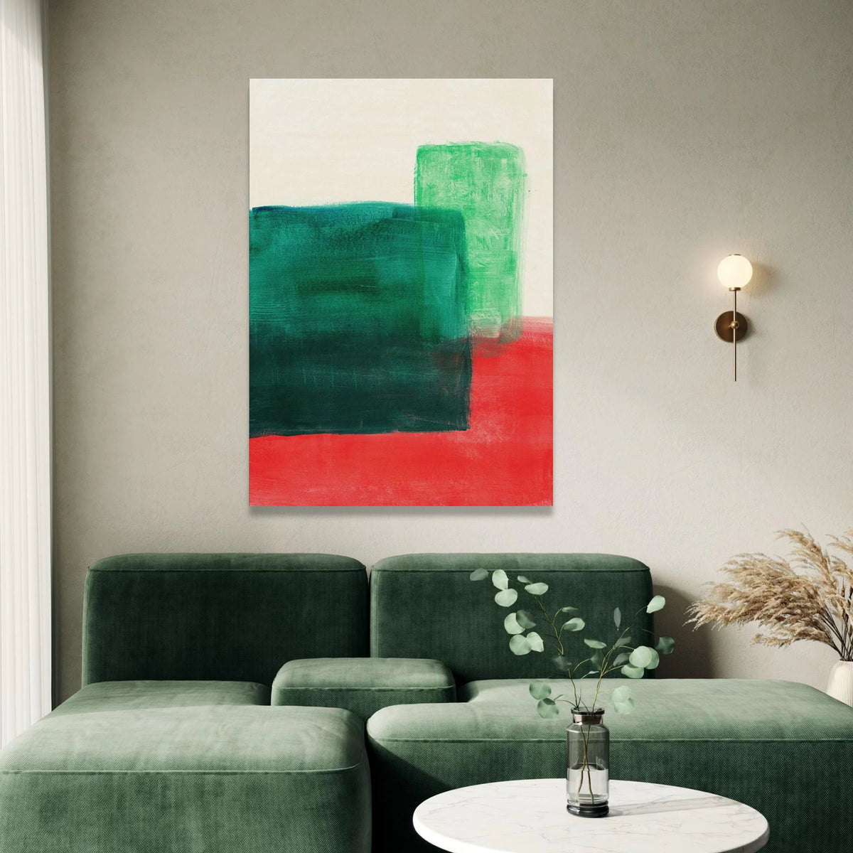 Mark Rothko Style Abstract Canvas Wall Art, Color Blocking Art, Modern Minimalist Home Decoration, Green and Red Geometric Canvas Print Art