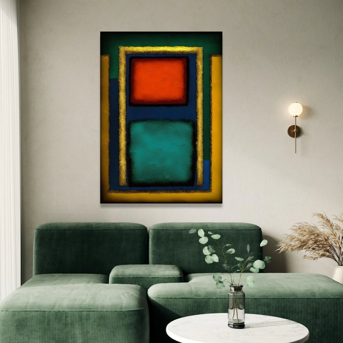 Mark Rothko Style Abstract Canvas Wall Art, Color Block Geometric Design, Modern Minimalist Home Decoration, Vibrant Red Canvas Print Art