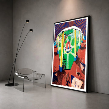 David Hockney Style Courtyard Scene Canvas Wall Art, Vibrant Garden Interior, Modern Artistic Home Decor Canvas Print Art