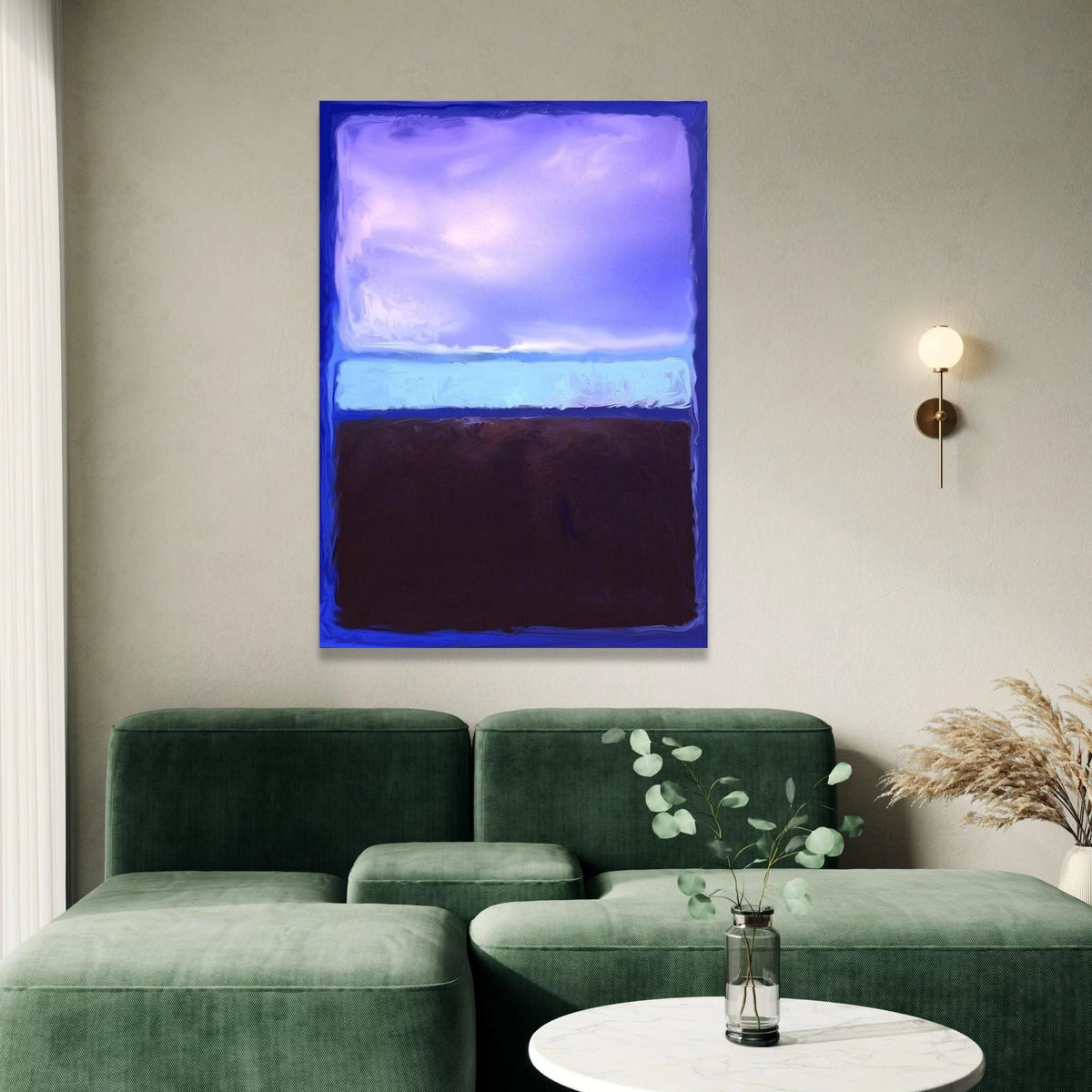 Mark Rothko Style Abstract Canvas Wall Art, Blue and Purple Color Blocks, Modern Minimalist Home Decoration, Large Canvas Print Art