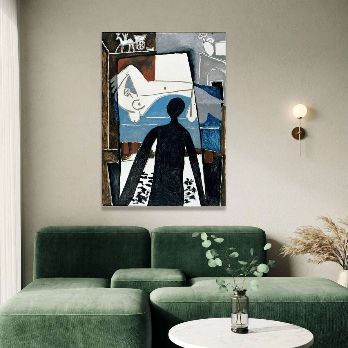 Abstract Modern Art Canvas, Figurative Wall Art, Minimalist Silhouette Painting, Contemporary Home Decoration, Black and Canvas Print Art