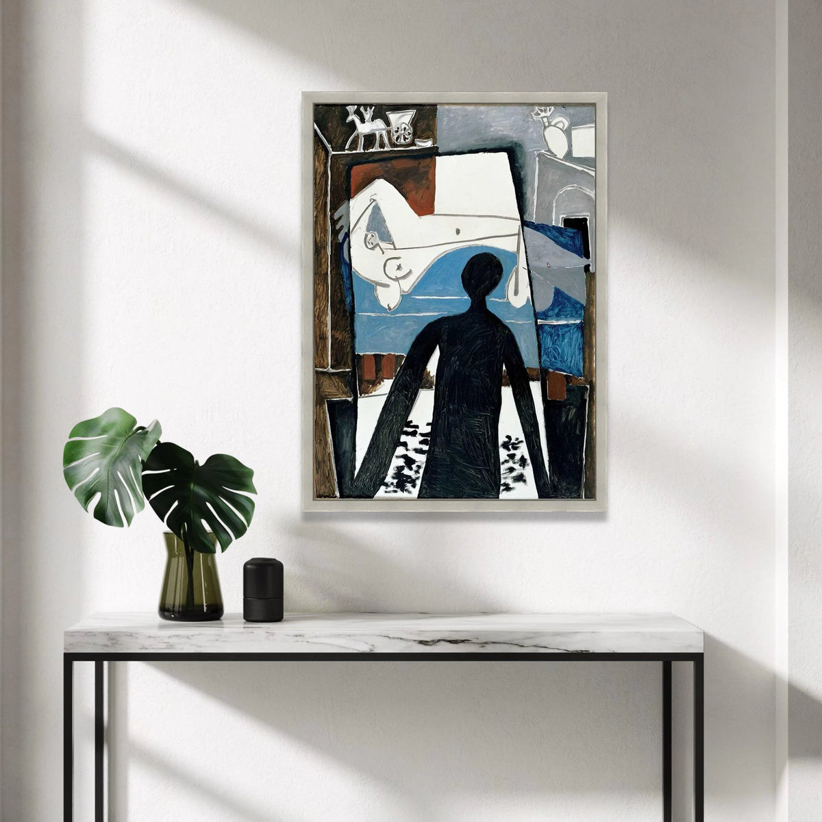 Abstract Modern Art Canvas, Figurative Wall Art, Minimalist Silhouette Painting, Contemporary Home Decoration, Black and Canvas Print Art