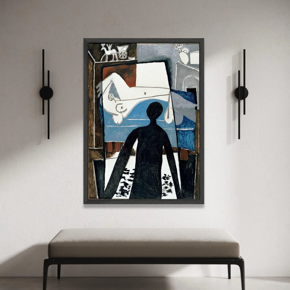 Abstract Modern Art Canvas, Figurative Wall Art, Minimalist Silhouette Painting, Contemporary Home Decoration, Black and Canvas Print Art