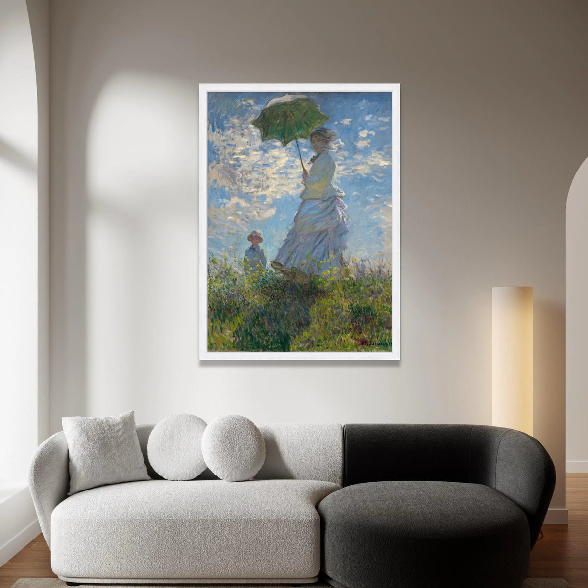 Woman with Green Parasol Canvas, Impressionist Garden Scene, Vintage Floral Wall Art, Mother and Child Outdoors, Summer Canvas Print Art