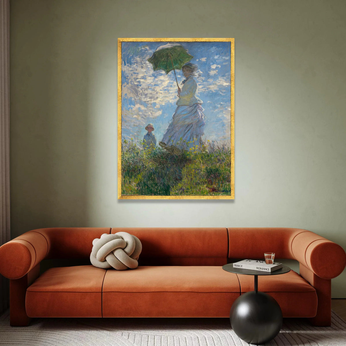 Woman with Green Parasol Canvas, Impressionist Garden Scene, Vintage Floral Wall Art, Mother and Child Outdoors, Summer Canvas Print Art