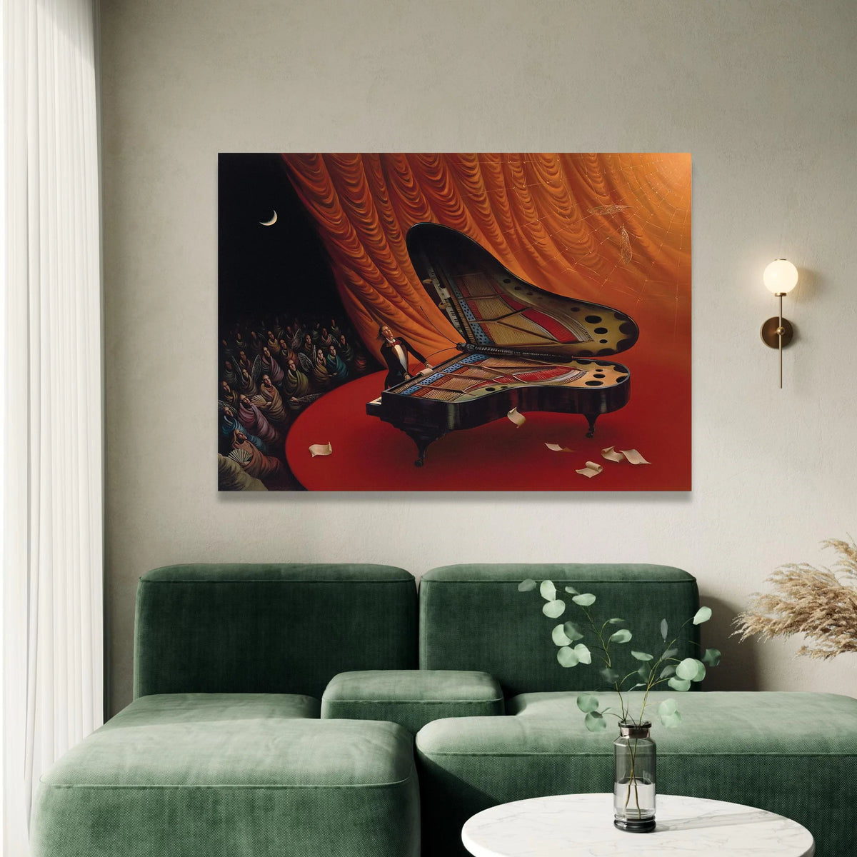 Surreal Butterfly Grand Piano Canvas, Magical Performance Scene, Creative Music Wall Art, Fantasy Theater Display, Artistic Canvas Print Art