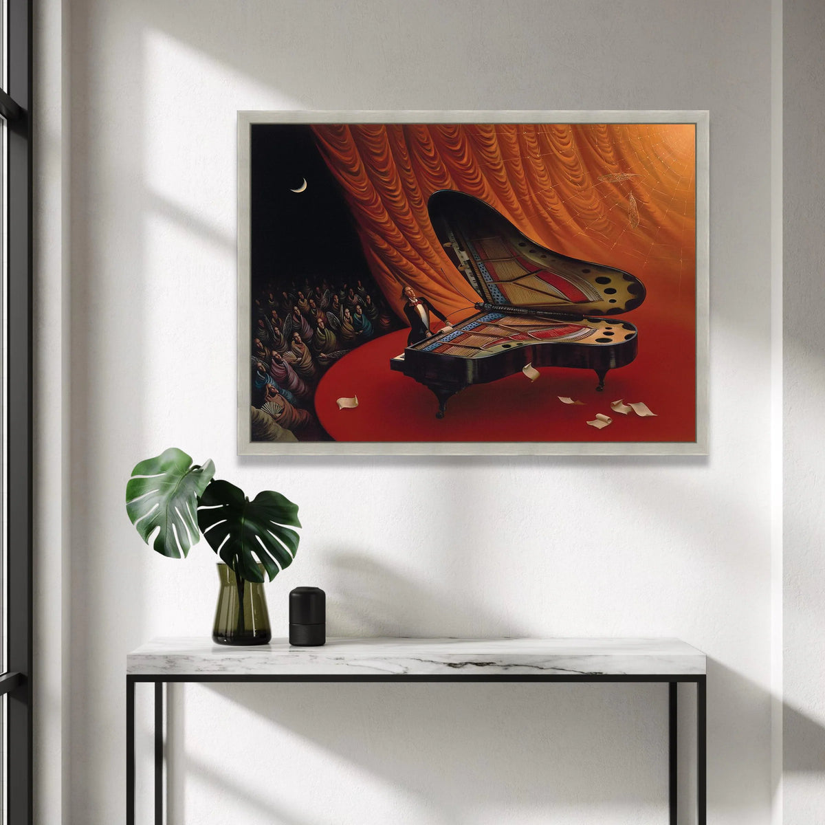 Surreal Butterfly Grand Piano Canvas, Magical Performance Scene, Creative Music Wall Art, Fantasy Theater Display, Artistic Canvas Print Art