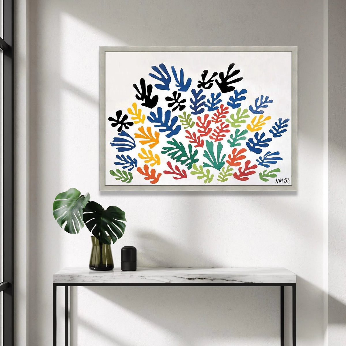 Abstract Colorful Leaf Shapes Canvas, Modern Botanical Wall Art, Multicolor Plant Silhouette Canvas, Contemporary Home Canvas Print Art