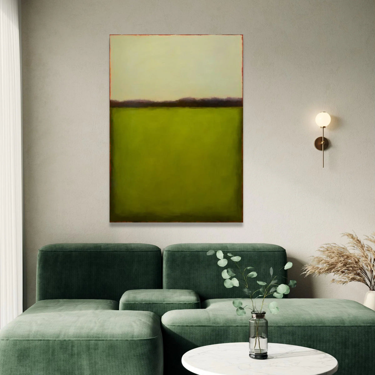 Mark Rothko Style Abstract Canvas Wall Art, Modern Green and Cream Color Blocks, Contemporary Minimalist Home Decor, Large Canvas Print Art