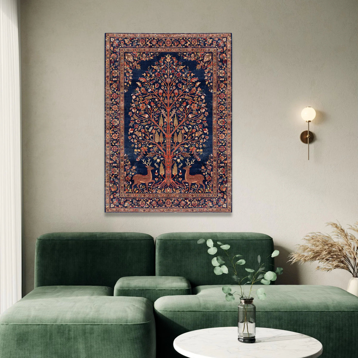 Persian Tree of Life Canvas Wall Art, Traditional Floral Deer Design, Vintage Decorative Canvas, Elegant Home Wall Decor Canvas Print Art