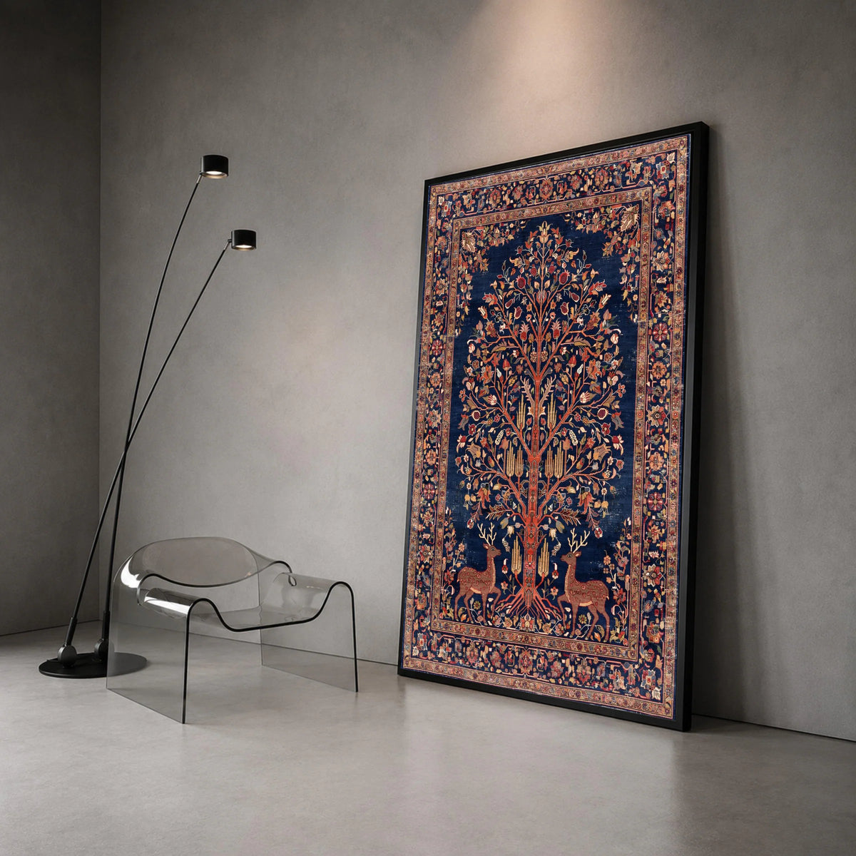 Persian Tree of Life Canvas Wall Art, Traditional Floral Deer Design, Vintage Decorative Canvas, Elegant Home Wall Decor Canvas Print Art