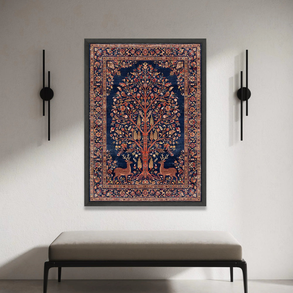 Persian Tree of Life Canvas Wall Art, Traditional Floral Deer Design, Vintage Decorative Canvas, Elegant Home Wall Decor Canvas Print Art