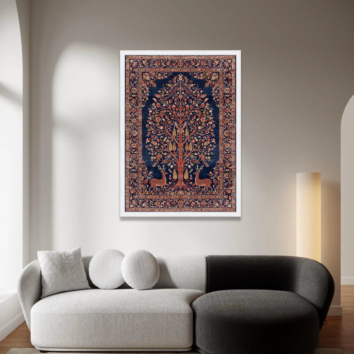 Persian Tree of Life Canvas Wall Art, Traditional Floral Deer Design, Vintage Decorative Canvas, Elegant Home Wall Decor Canvas Print Art
