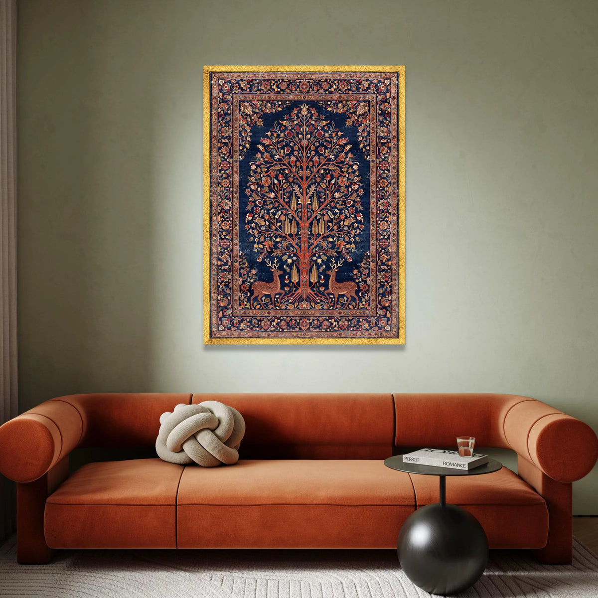 Persian Tree of Life Canvas Wall Art, Traditional Floral Deer Design, Vintage Decorative Canvas, Elegant Home Wall Decor Canvas Print Art