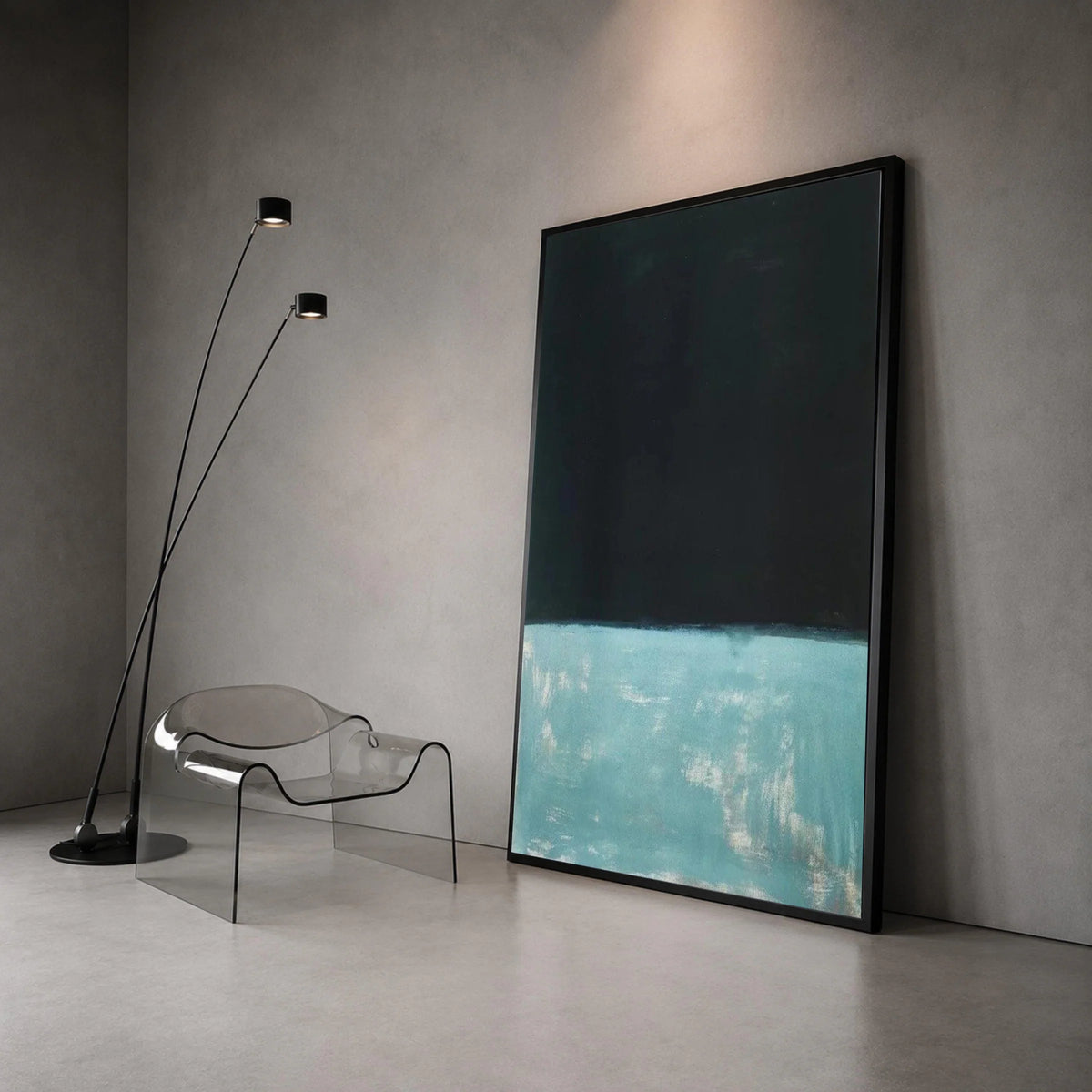 Mark Rothko Style Abstract Canvas Wall Art, Dark Blue and Teal Color Block Painting, Modern Minimalist Home Decoration Canvas Print Art